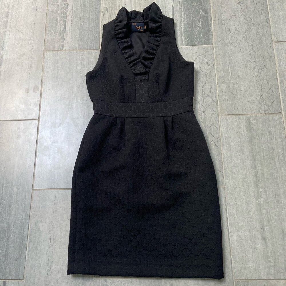 Just Taylor V-Neck Ruffle Collar Textured A-Line Mini Dress Black Size 4P